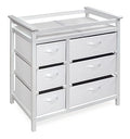 Badger Basket Modern Baby Changing Table - Diaper Station Organizer with 6 Storage Drawers, Reversible Baskets, Safety Rails - Baby Nursery Furniture with Changing Pad and Belt - White Visit the Badger Basket Store